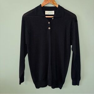 Castle of Ireland Black Long Sleeve Ribbed Knit Pure Wool Collared Sweater 38 L